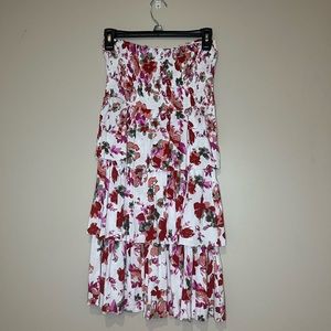 Venus Lascana Floral Print Smocked Tube Strapless Flowy Ruffle Mini Dress- small